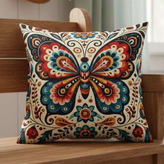 Boho Butterfly Faux Suede Pillow