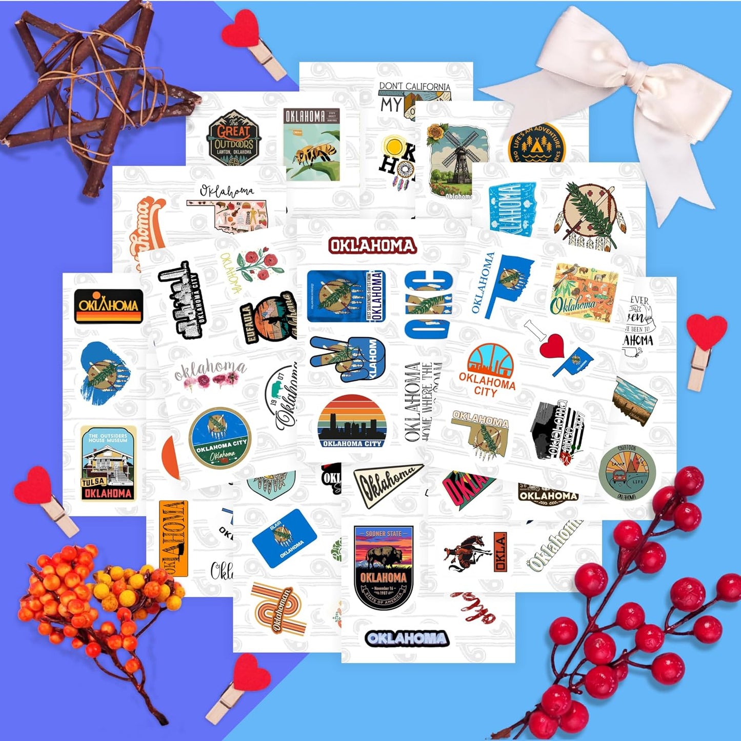 100Pcs Oklahoma Stickers for Water Bottle and Laptop - Oklahoma Party Favors & Decorations, Waterproof Vinyl Decals, State Pride and Icon Stickers, Gifts for Women & Men