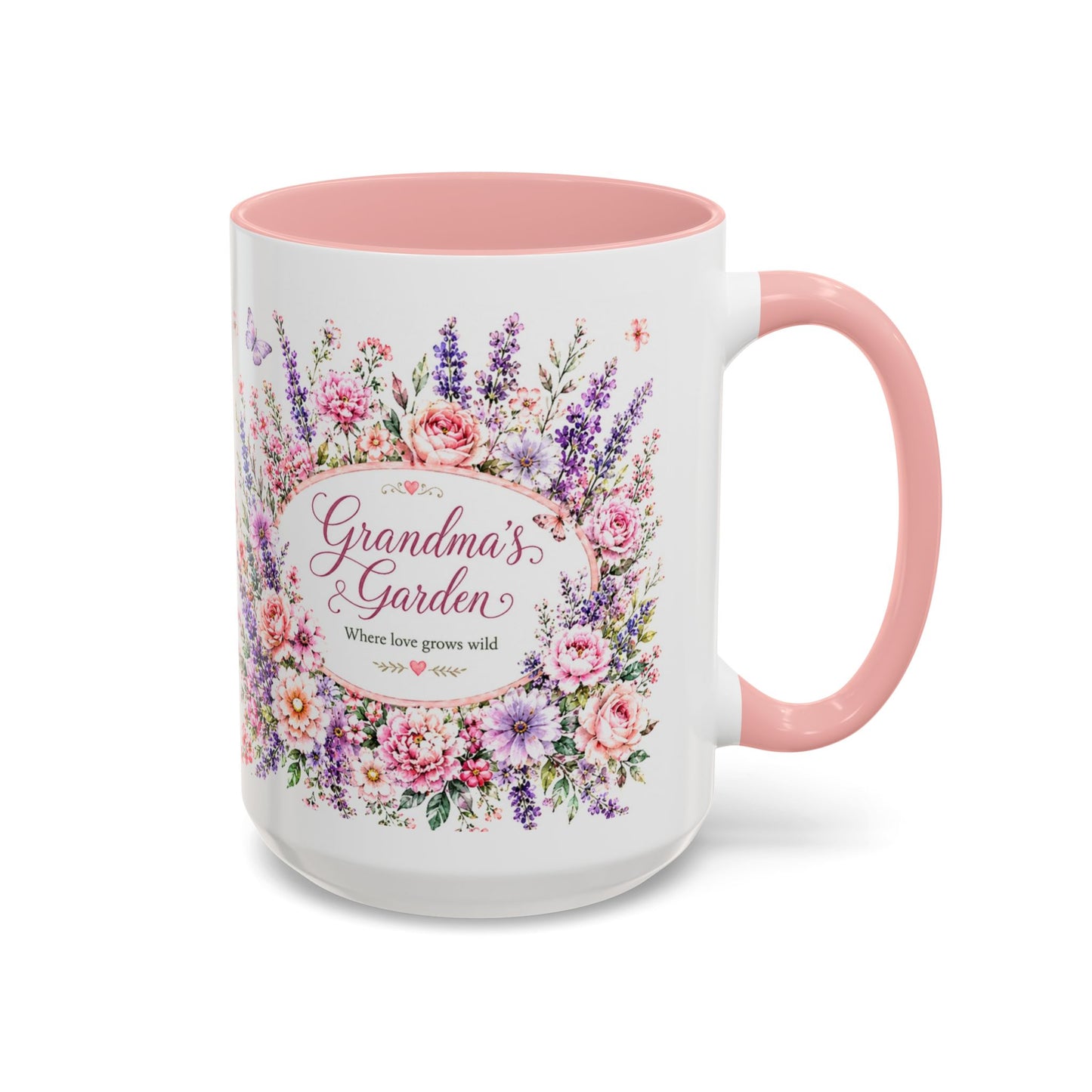 Grandma’s Garden Floral Accent Coffee Mug — 'Where Love Grows Wild' Pink Interior (11/15oz)