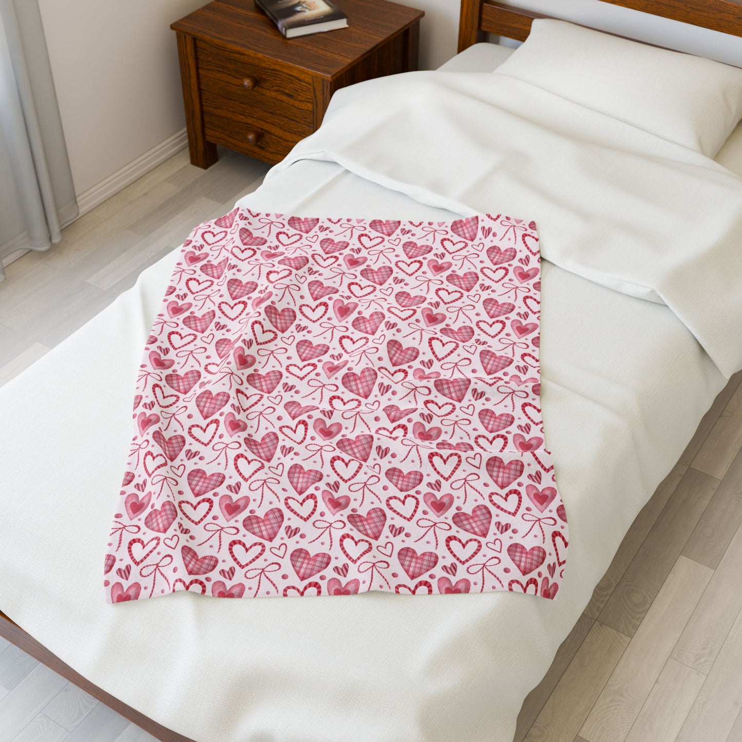 Pink Hearts & Ribbons Velveteen Plush Blanket — Pink Valentine Throw