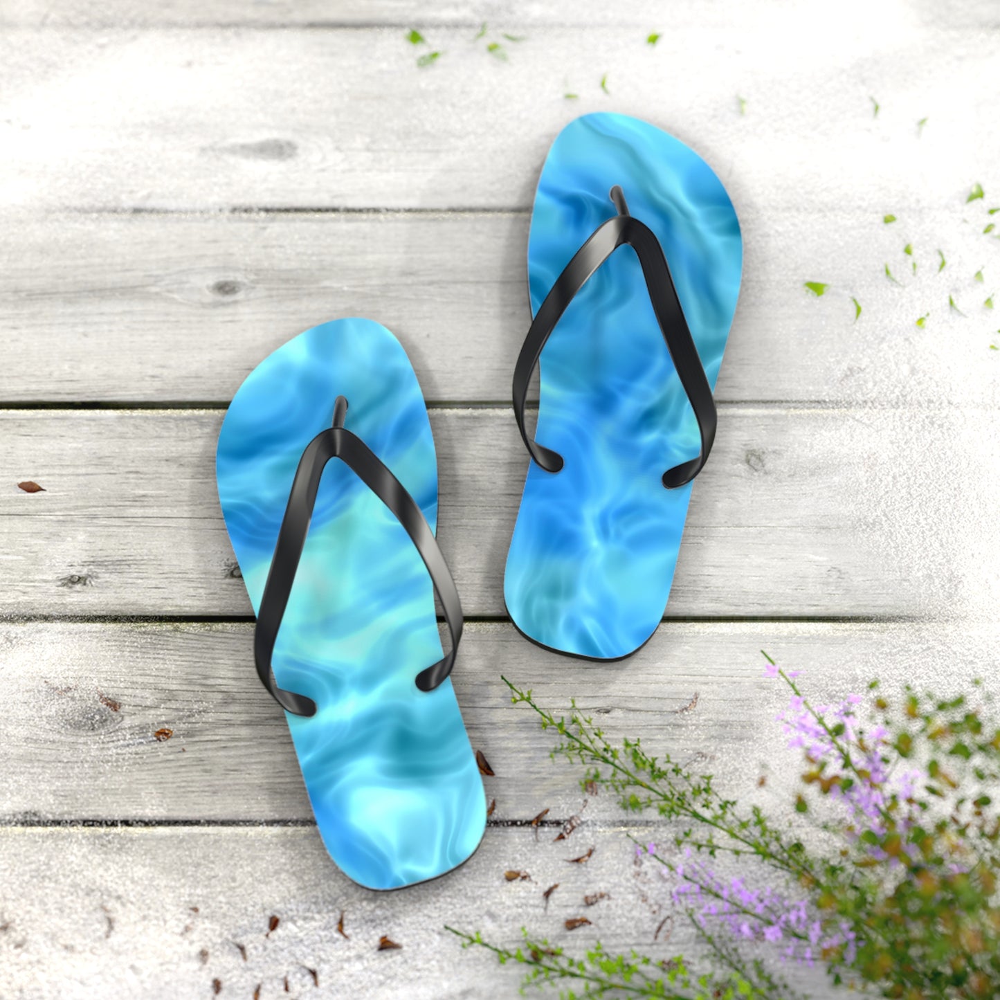 Swirling Water Flip Flops — Blue Water Marble Beach Sandals