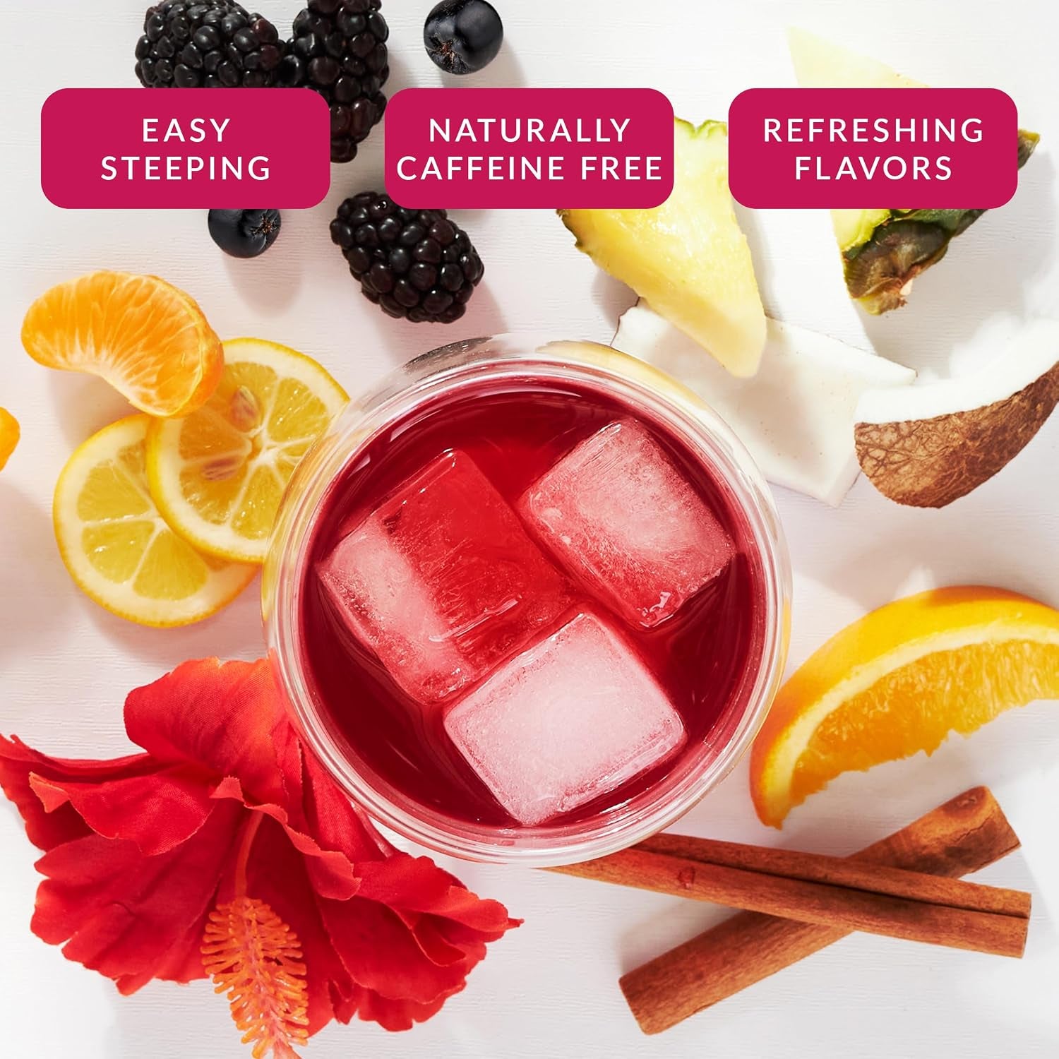 The Republic of Tea Cold Brew Hibiscus Pineapple Coconut Iced Tea, 6 Ct | Herbal Tea, Caffeine Free, Cold Brew Hibiscus with Tropical Pineapple and Coconut Notes