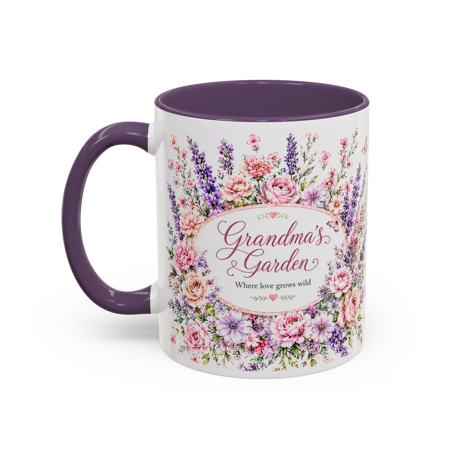 Grandma’s Garden Floral Accent Coffee Mug — 'Where Love Grows Wild' Pink Interior (11/15oz)
