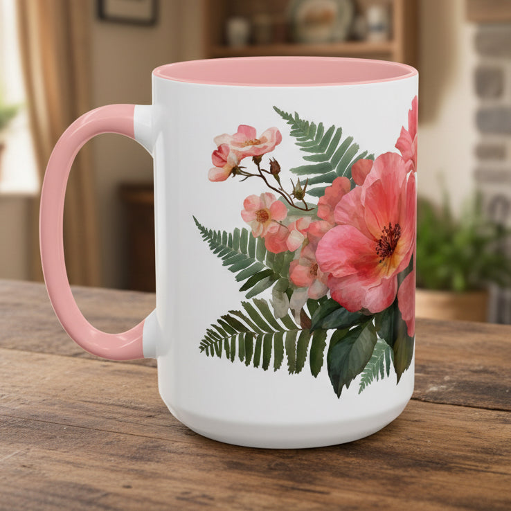 Pink Floral Bouquet 15oz Accent Coffee Mug