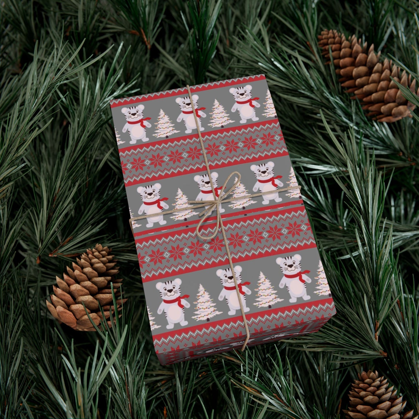 Christmas Fair Isle Tiger Premium Gift Wrap Paper