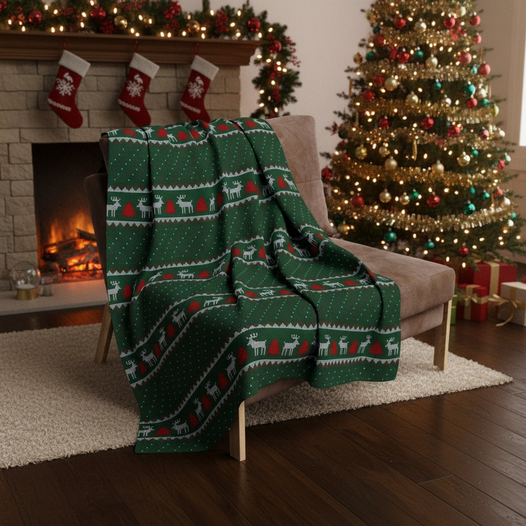 Fair Isle Reindeer Christmas Holiday Fleece Blanket