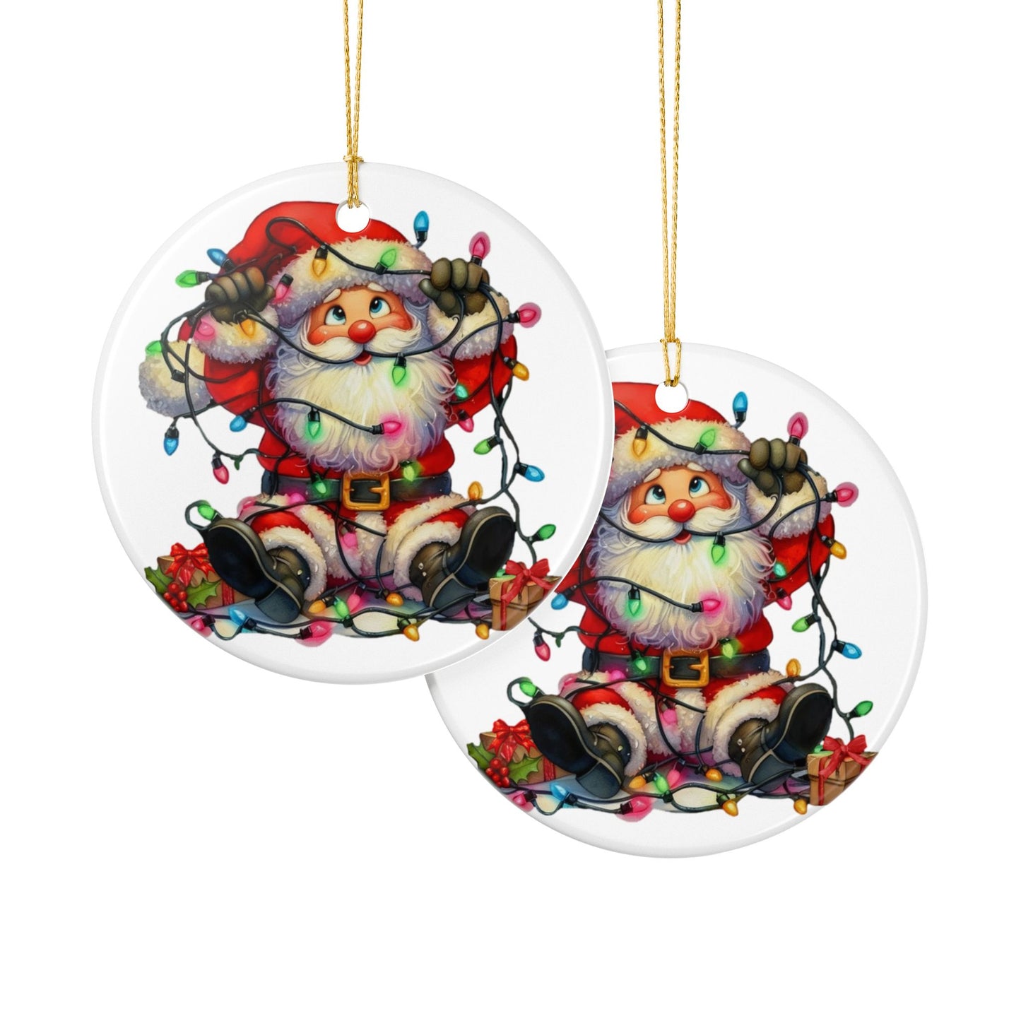 Tangled Up Santa Ceramic Christmas Ornament