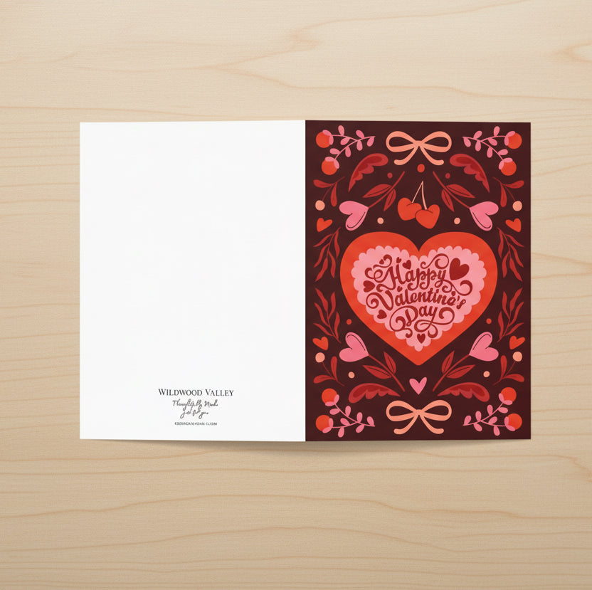 Valentine's Day Heart Greeting Card - Pack of 1 or 10