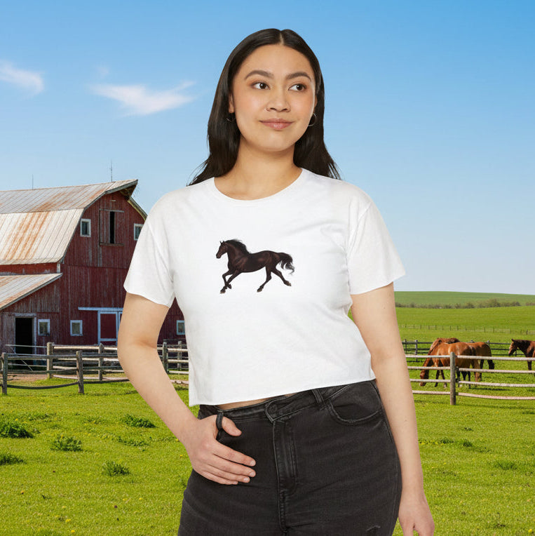 Dark Bay “Beauty” Trotting Horse Crop Top