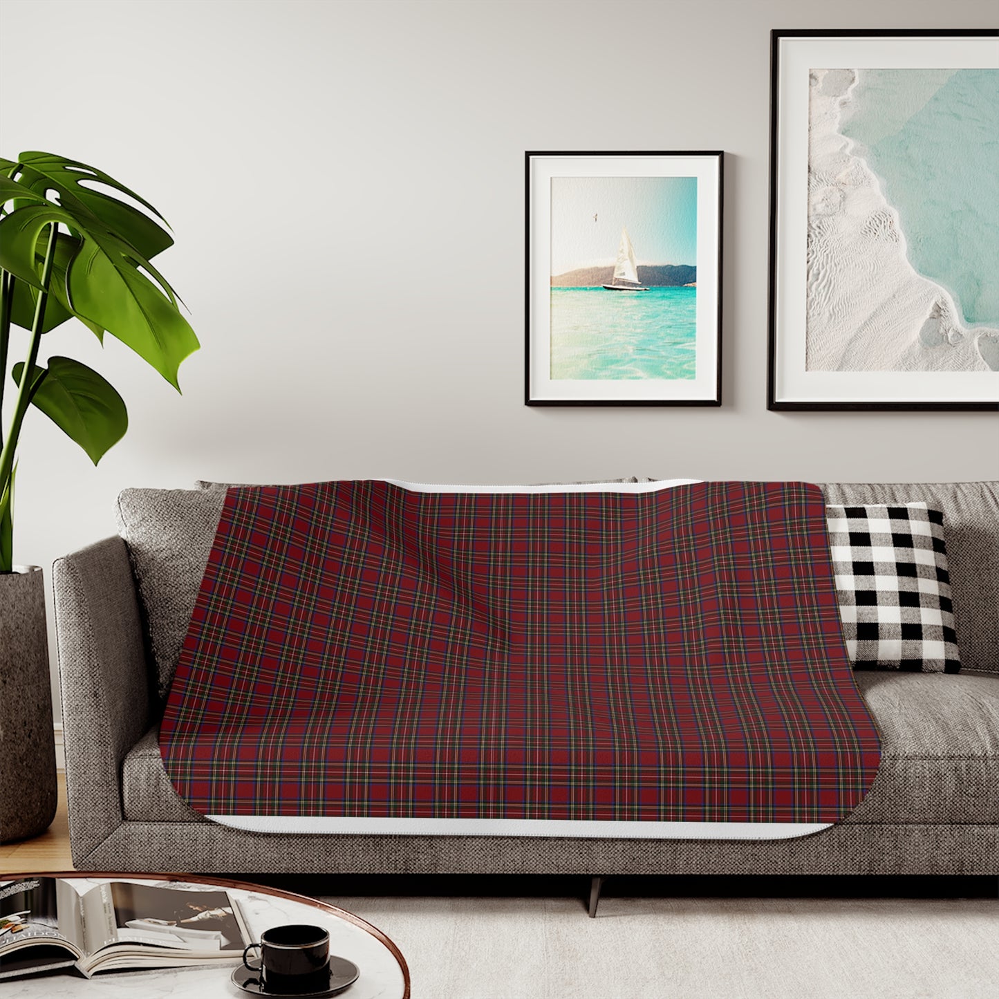 Christmas Eve Plaid Sherpa Blanket (beige reverse)