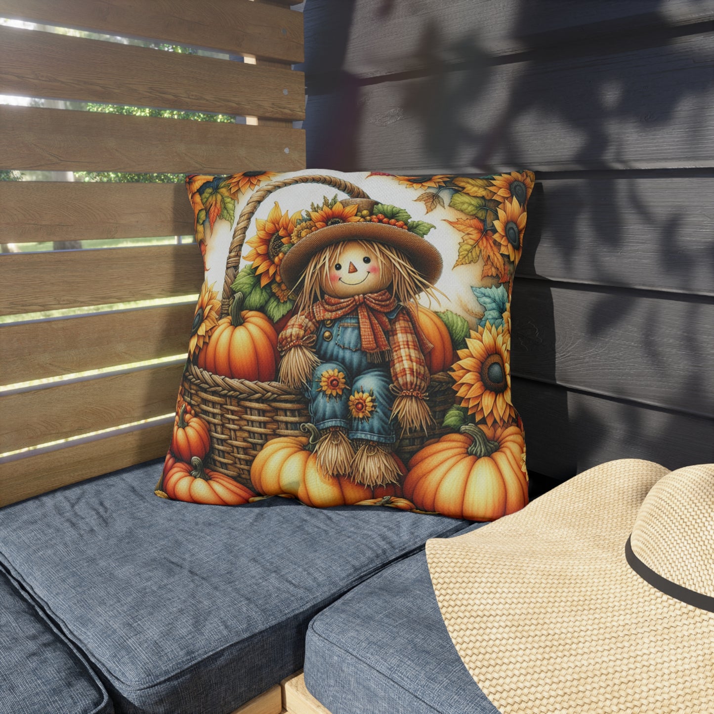 Sunflower Scarecrow Outdoor Pillow