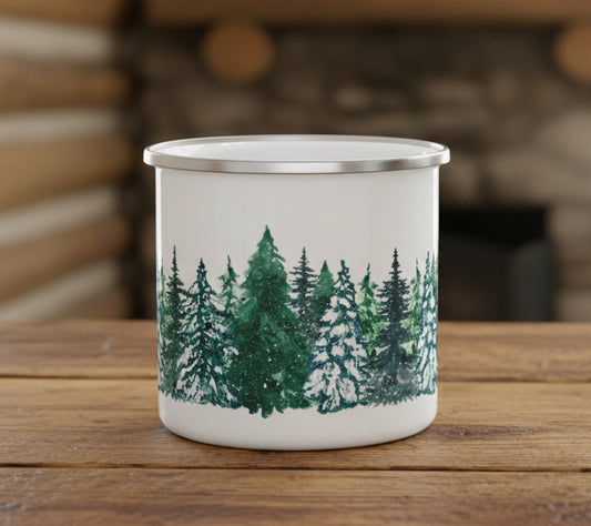 Winter Pine Forest Camping Mug