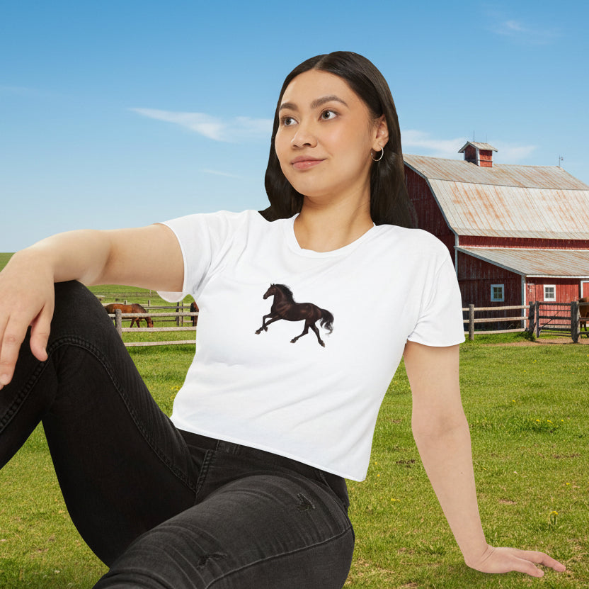 Dark Bay “Beauty” Trotting Horse Crop Top