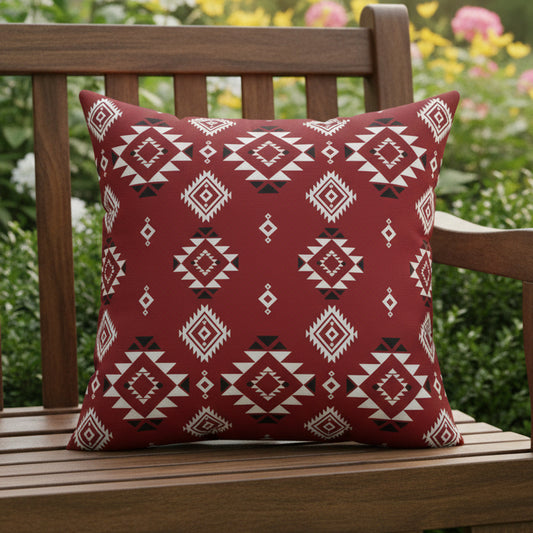 Crimson Tribal Motif Faux Suede Pillow