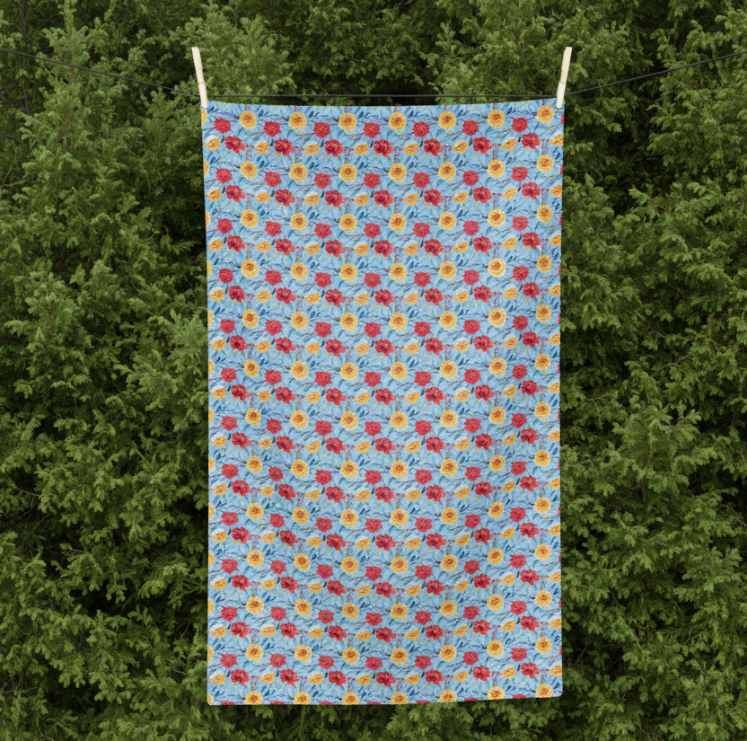 Blue Floral Microfiber Kitchen Towel