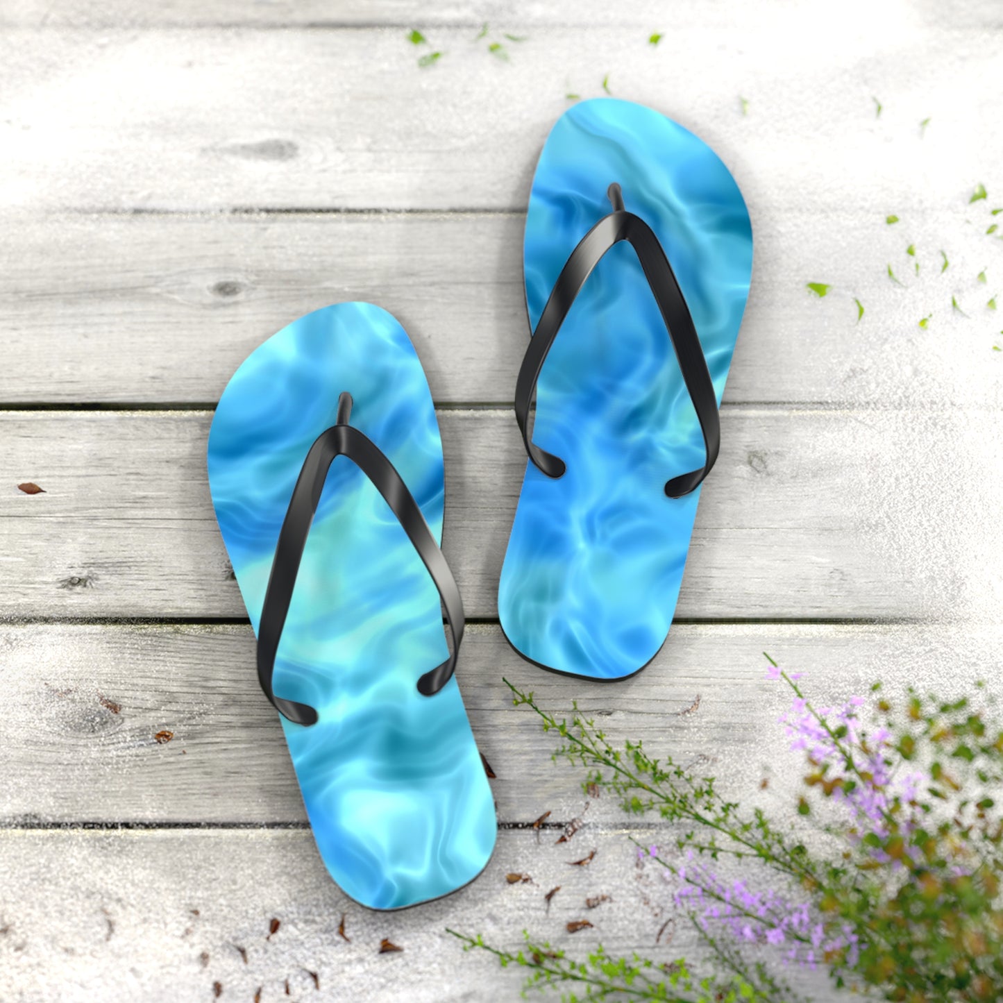 Swirling Water Flip Flops — Blue Water Marble Beach Sandals