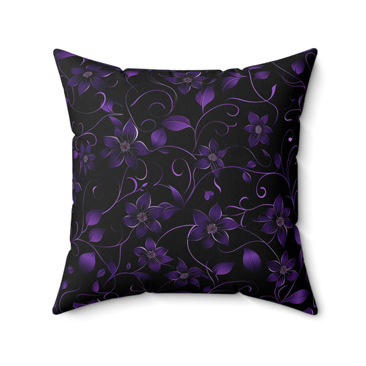 Purple Floral Faux Suede Throw Pillow