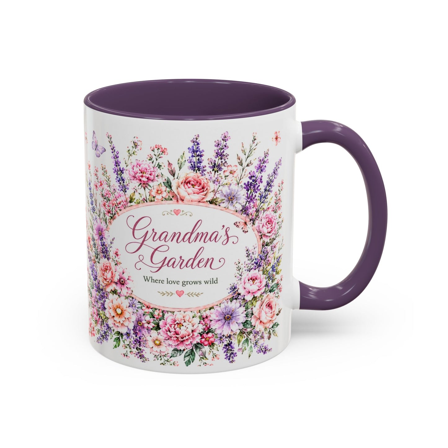 Grandma’s Garden Floral Accent Coffee Mug — 'Where Love Grows Wild' Pink Interior (11/15oz)