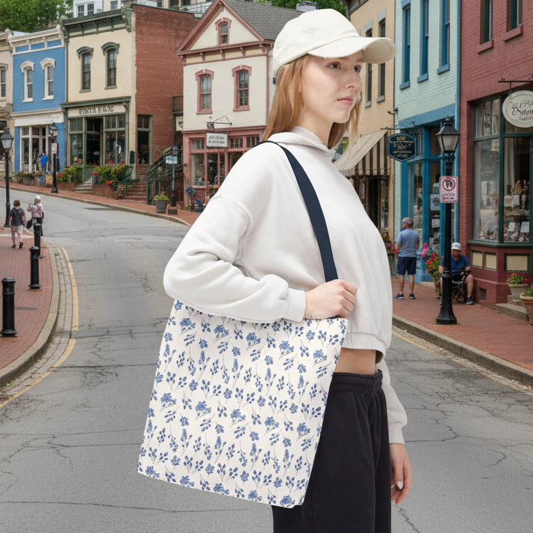 Blue Floral Tote Bag