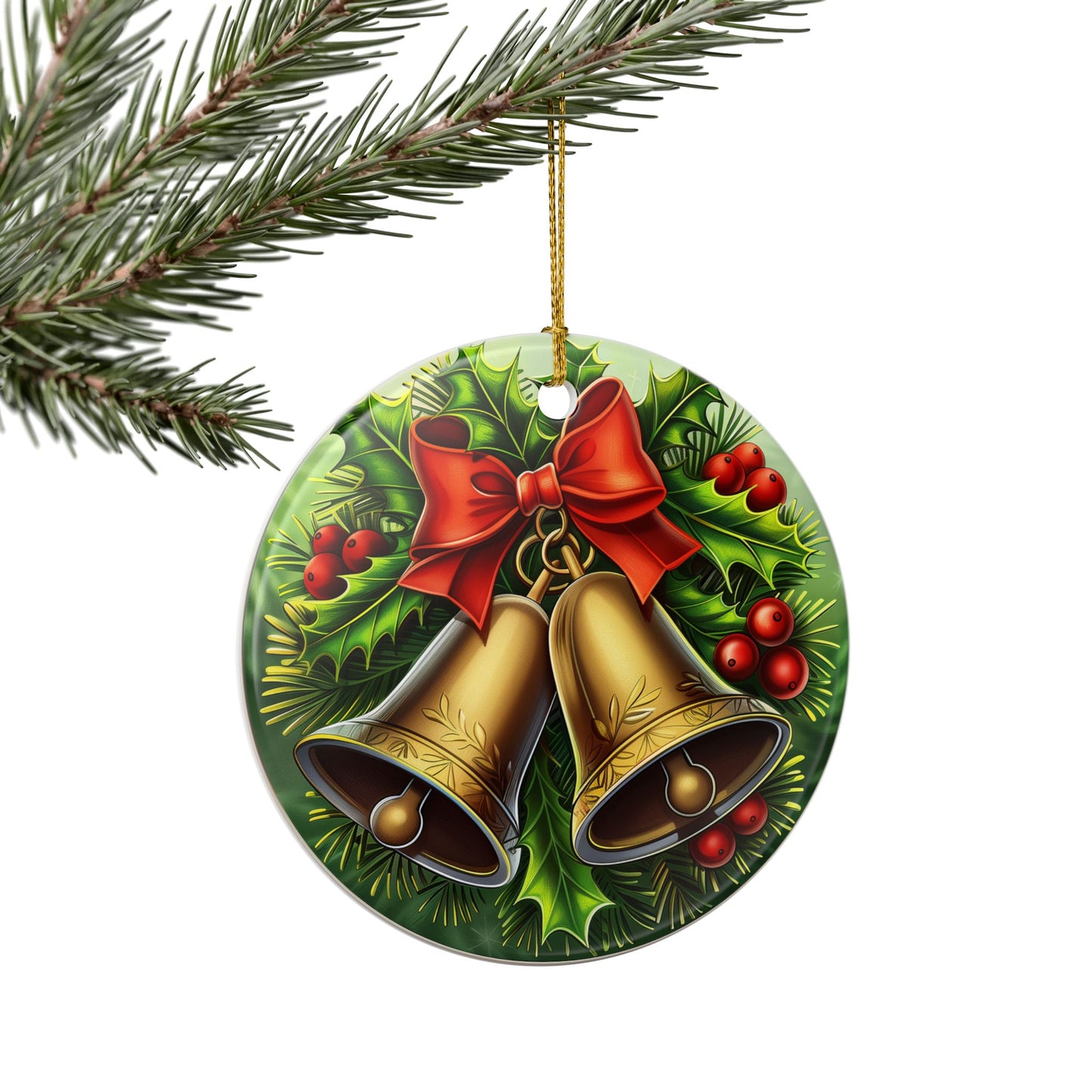 Golden Bells Ceramic Christmas Ornament