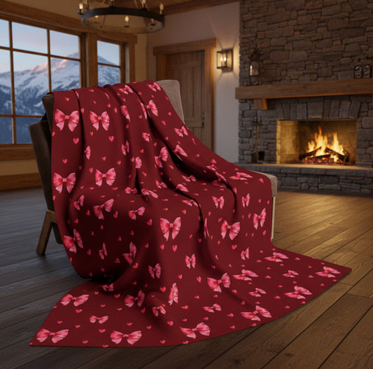 Pink Ribbons and Hearts Arctic Fleece Blanket