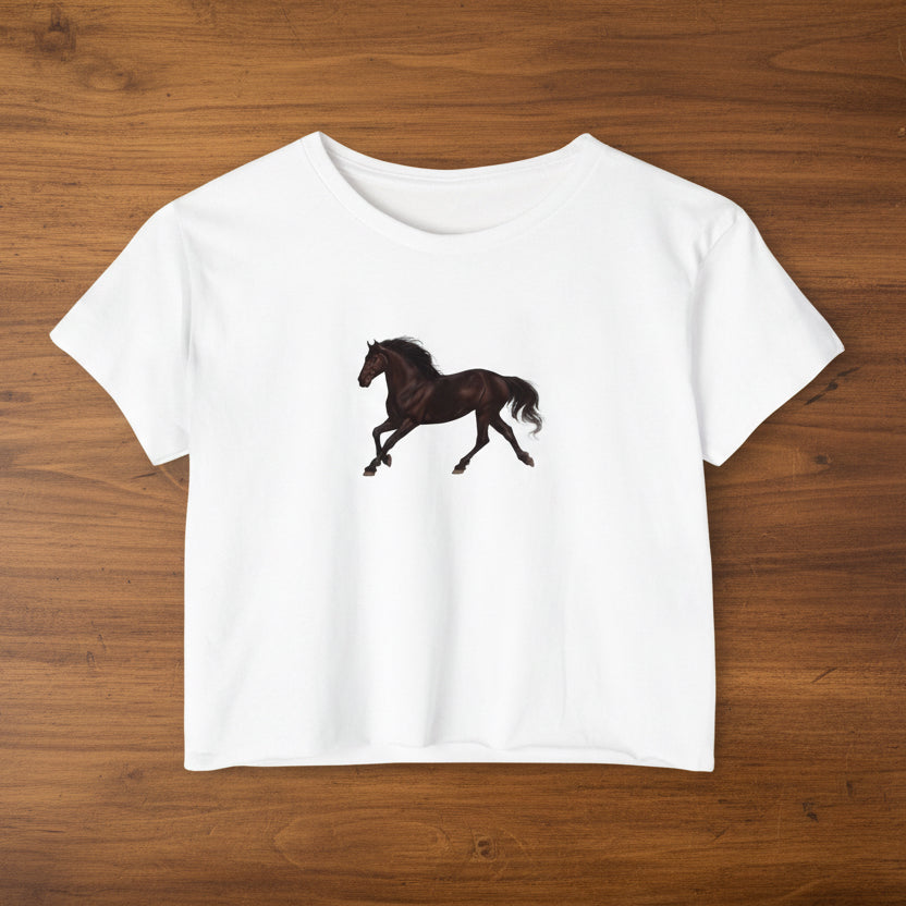Dark Bay “Beauty” Trotting Horse Crop Top