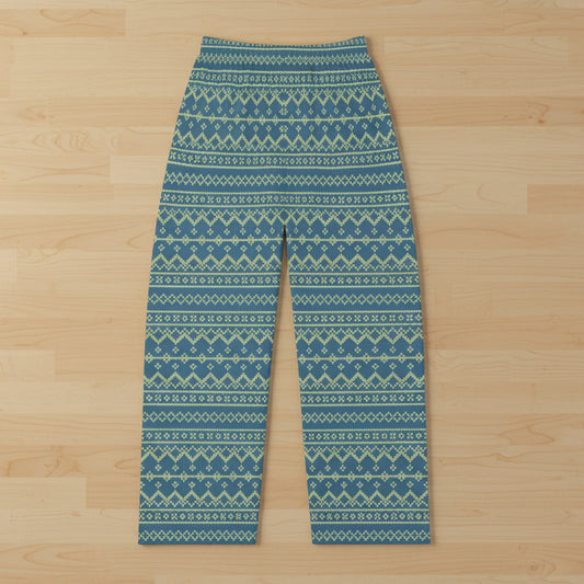 Teal Fair Isle Pattern Women's Pajama Pants