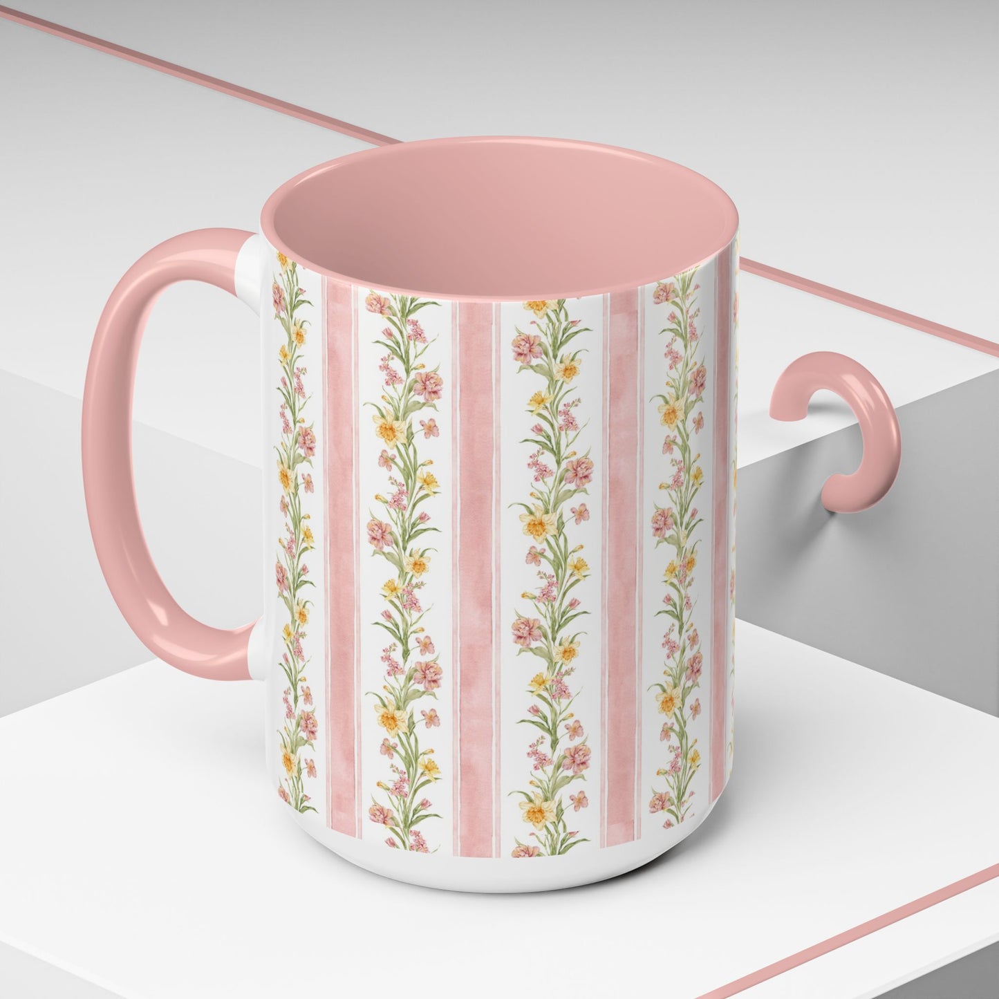 Floral Stripe Accent Coffee Mug | 11oz, 15oz