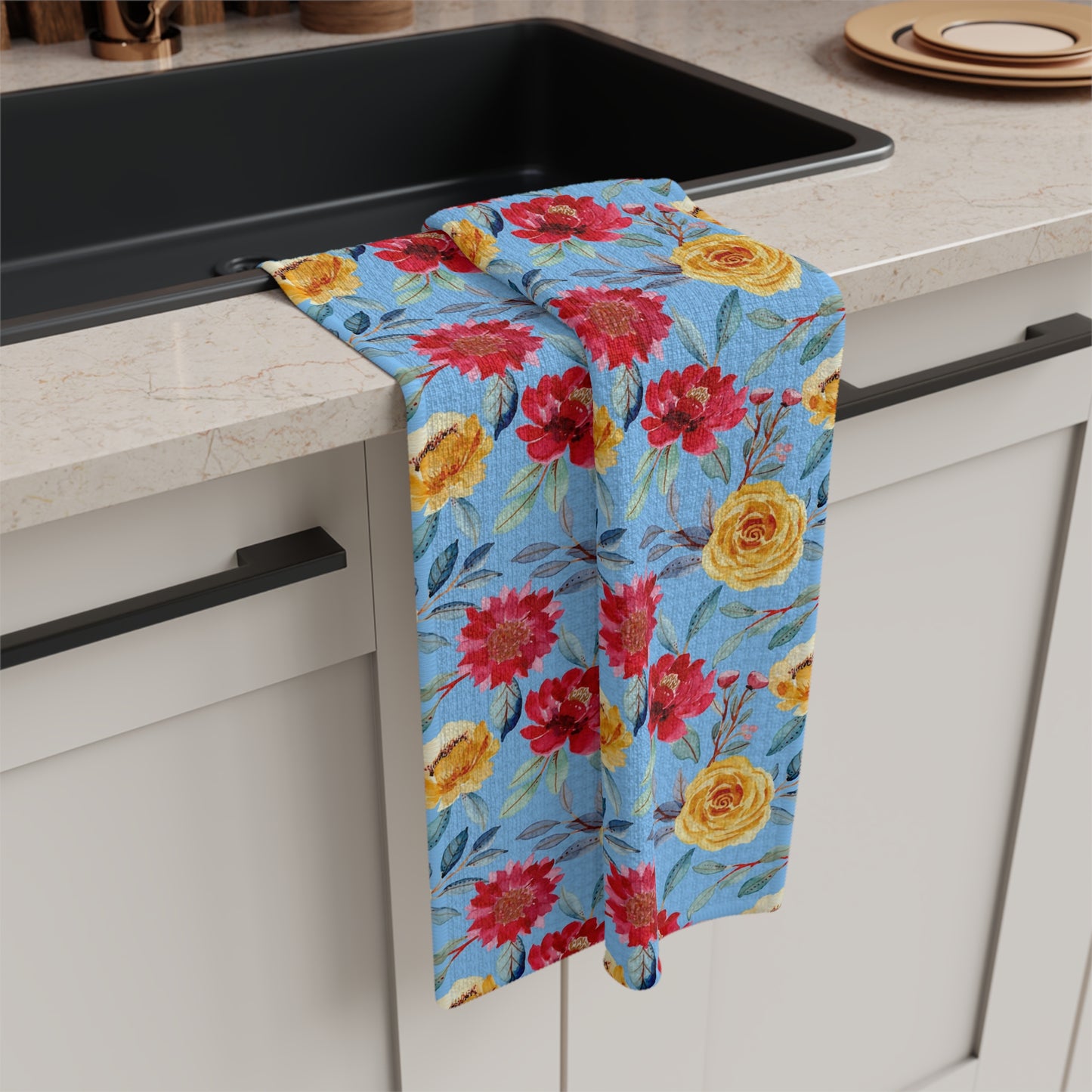 Blue Floral Microfiber Kitchen Towel