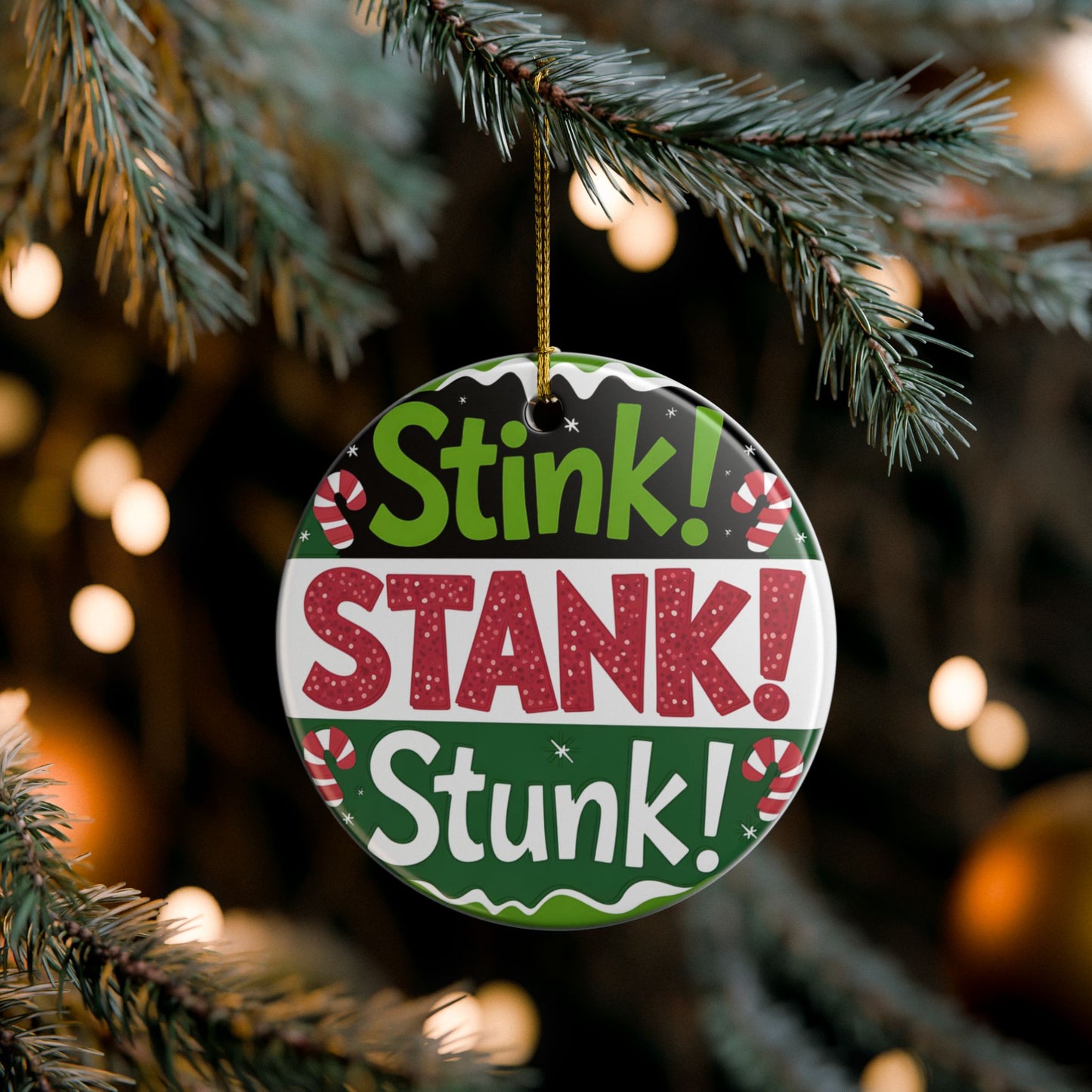 Stink! Stank! Stunk! Ceramic Christmas Ornament — Funny Holiday Tree Decoration