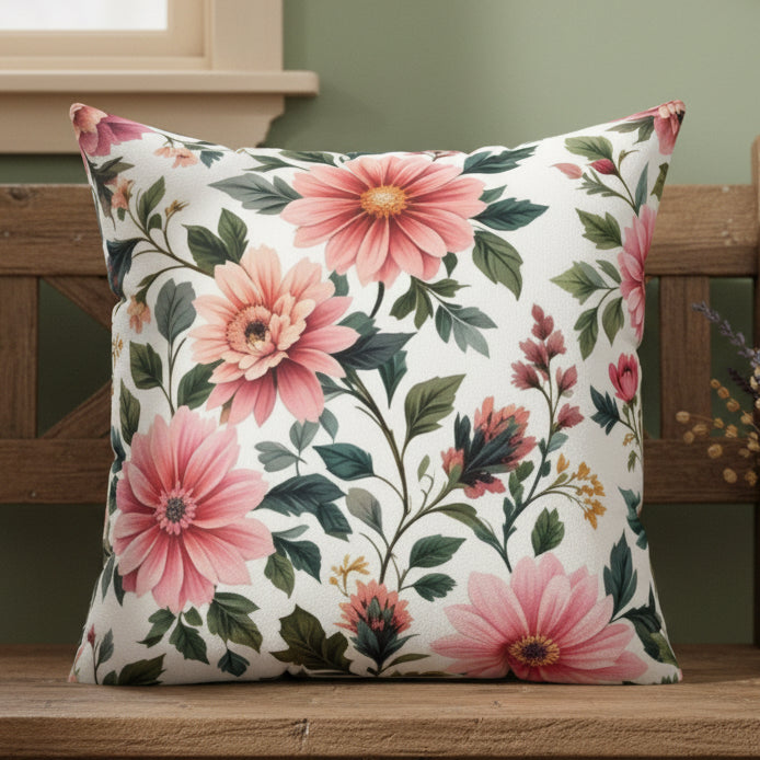 Pink Floral Faux Suede Pillow