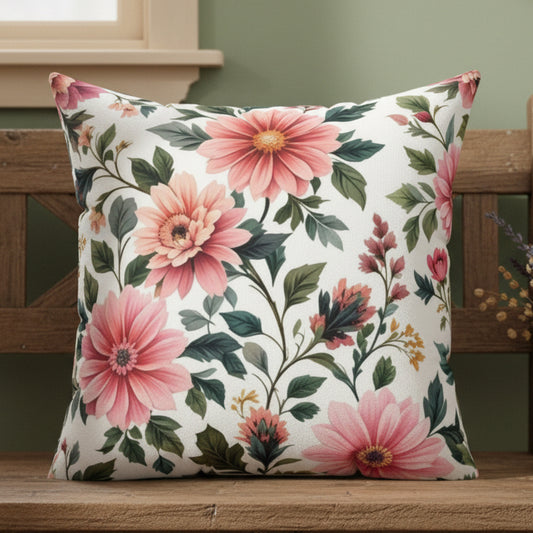 Pink Floral Faux Suede Pillow