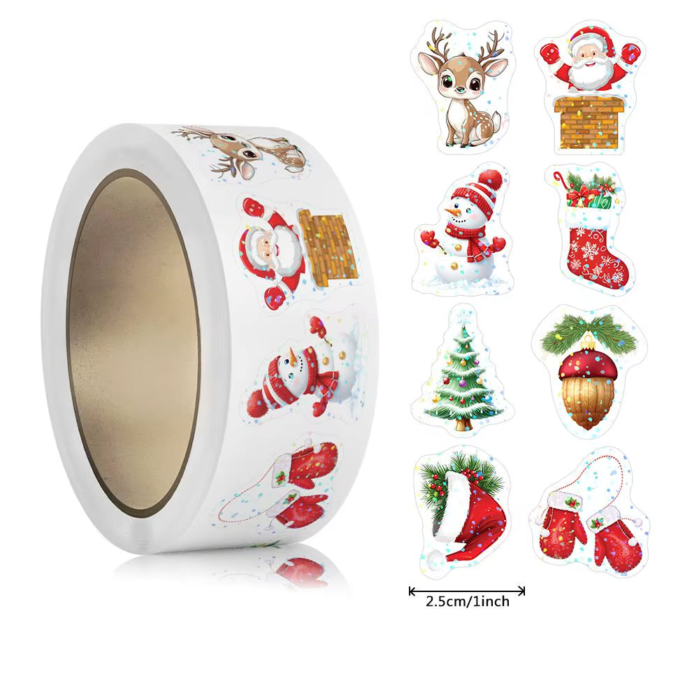 500Pcs Laser Cartoon Christmas Stickers Christmas Gift Wrapping Label Sticker Reward Stickers Scrapbook Stationery,1"
