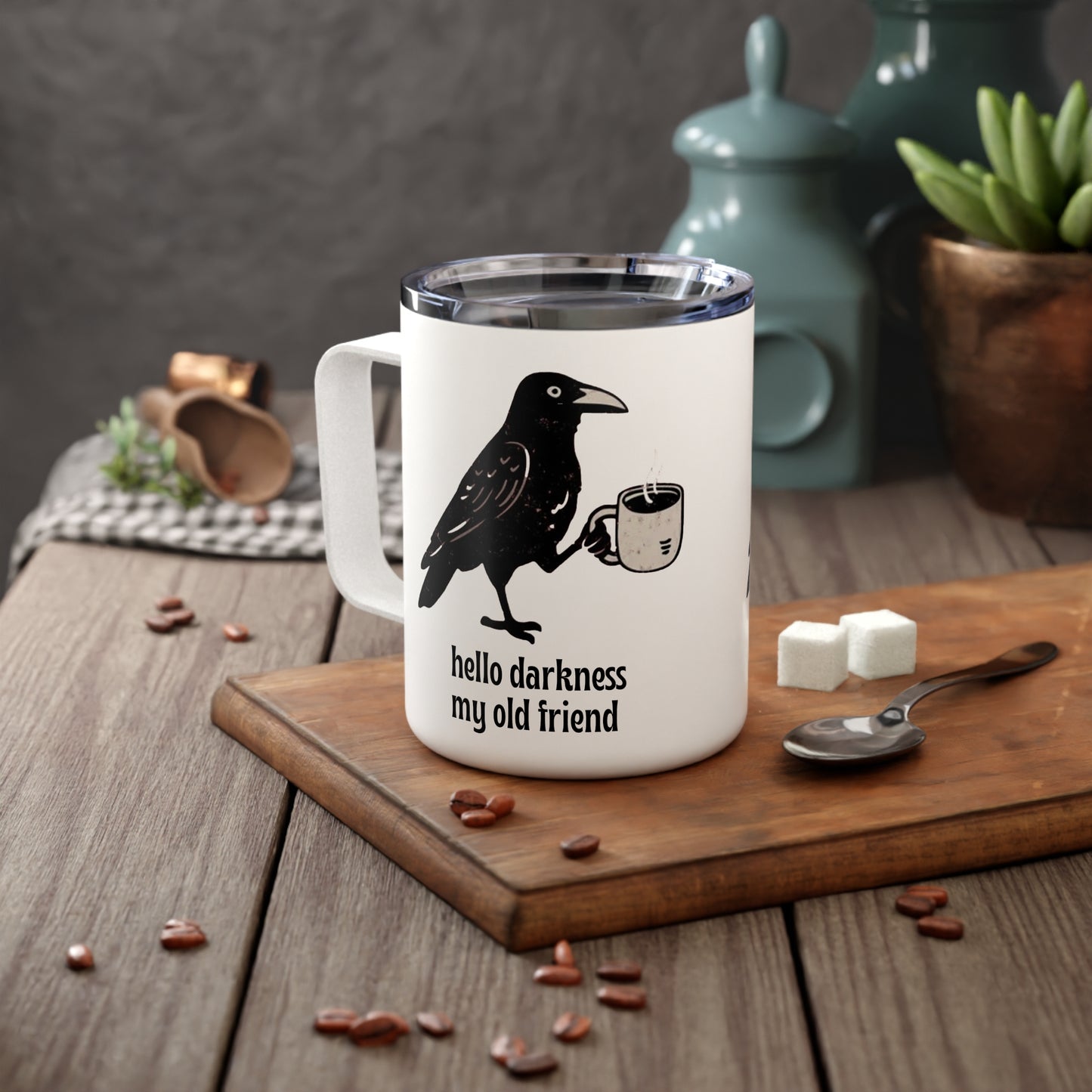 Hello Darkness 10oz Insulated Coffee Mug | Crow Travel Mug