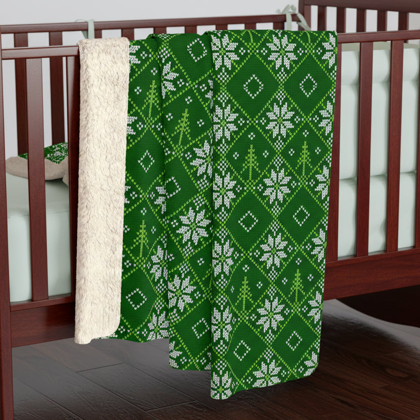 Green Snowflake Sherpa Fleece Blanket