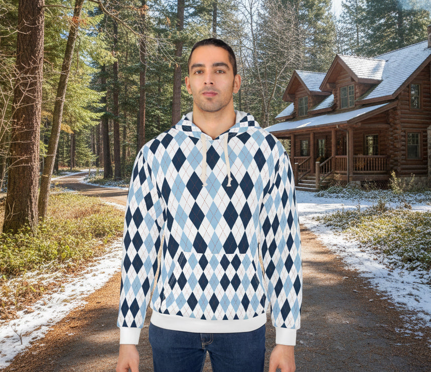 Blue & White Winter Argyle Hoodie