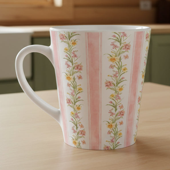 Pink Floral Stripe Latte Mug