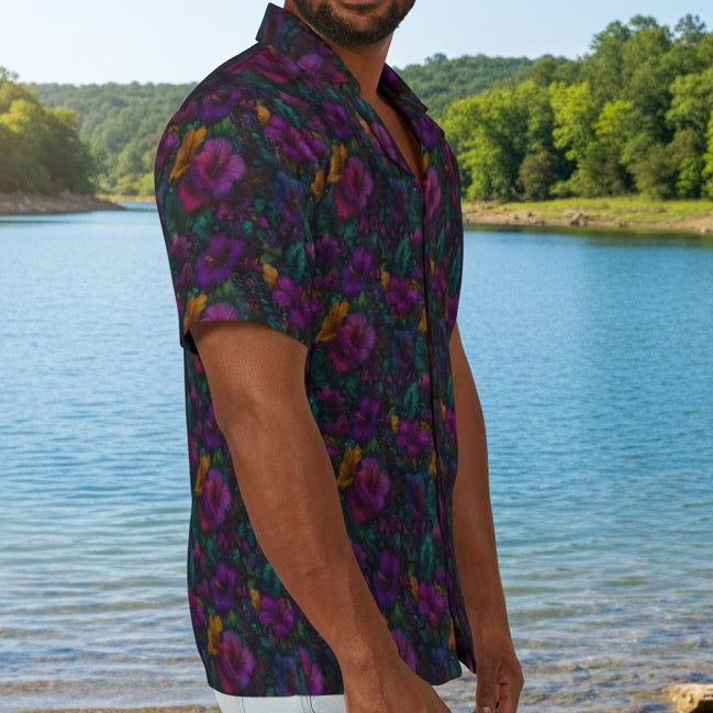 Men's Purple Hibiscus Hawaiian Camp Shirt
