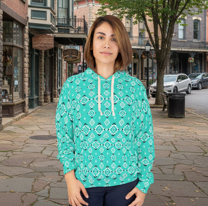 Turquoise Tribal Motif Hoodie