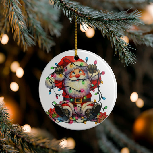 Tangled Up Santa Ceramic Christmas Ornament