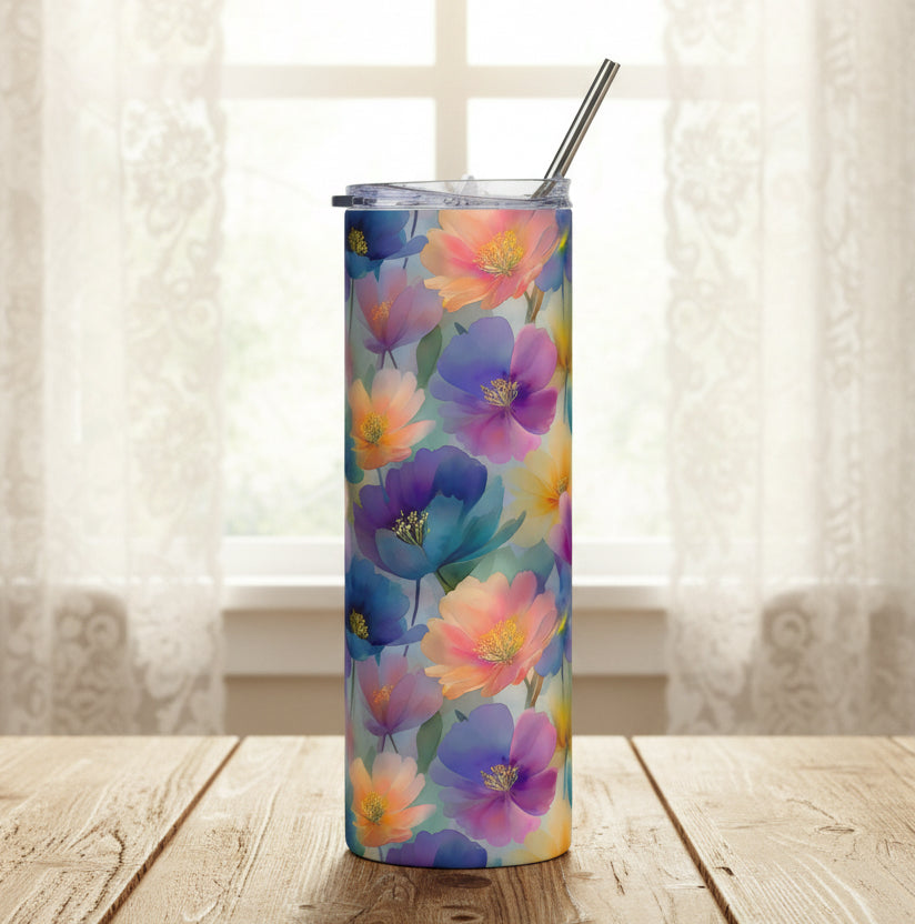 Spring Watercolor Flowers 20oz Stainless Steel Tumbler