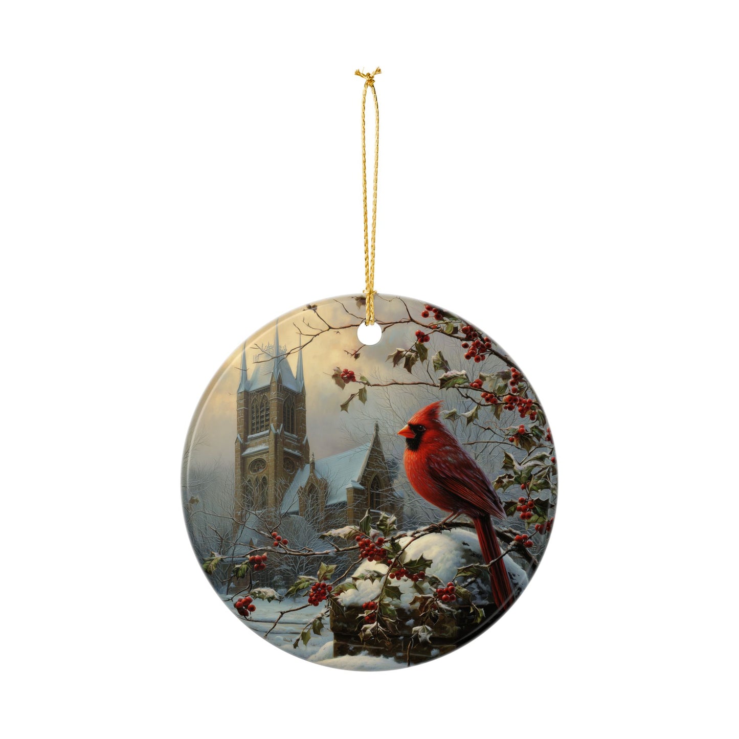 Cardinal Cathedral Christmas Ornament