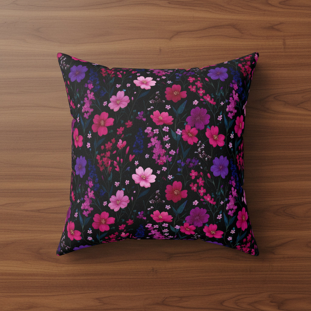 Midnight Pink Floral Faux Suede Pillow