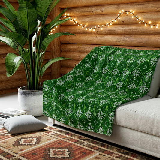 Green Snowflake Sherpa Fleece Blanket