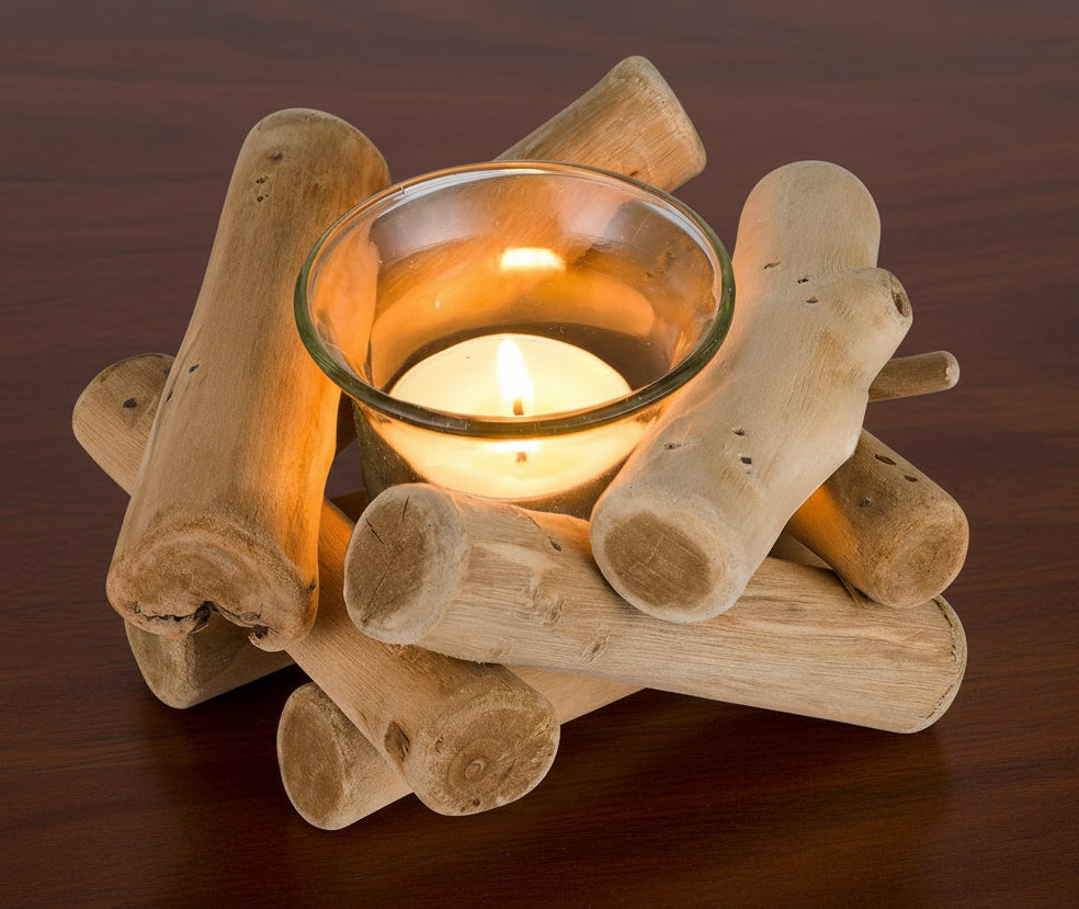 Handmade Wooden Tea Light Candle Holder with Glass Cup Rustic Country Coastal Style for Farmhouse Home Decoration Home Altar Decoration Holiday Wedding Decoration