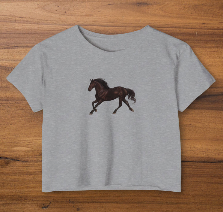 Dark Bay “Beauty” Trotting Horse Crop Top