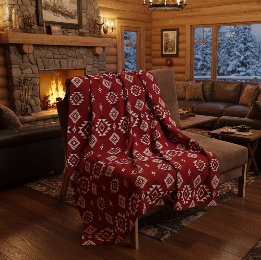 Crimson Tribal Motif Arctic Fleece Blanket