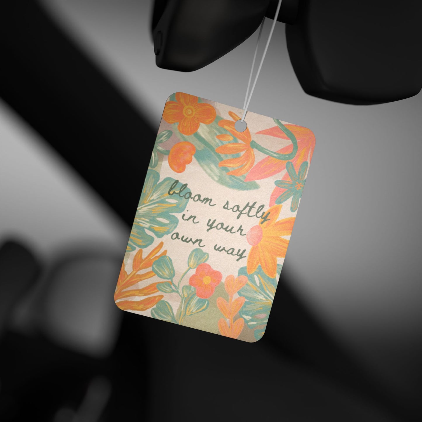 Bloom Softly in Your Own Way Car Air Freshener — Orange Botanical Scented Hanging Ornament
