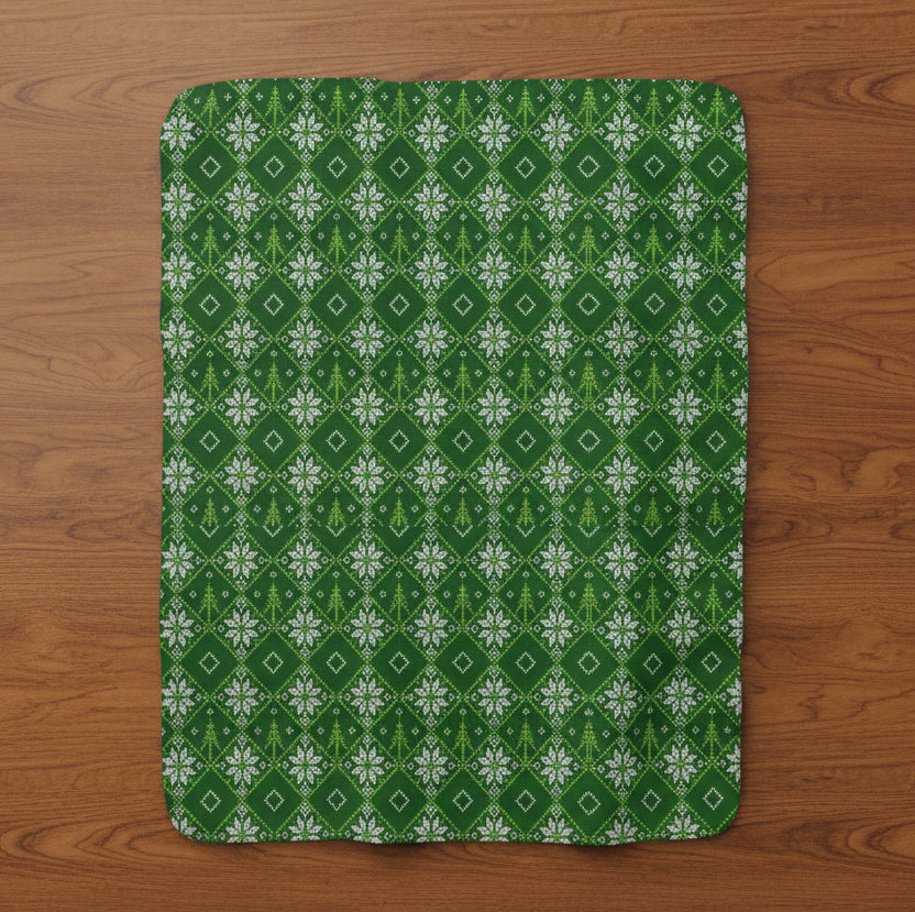 Green Snowflake Sherpa Fleece Blanket