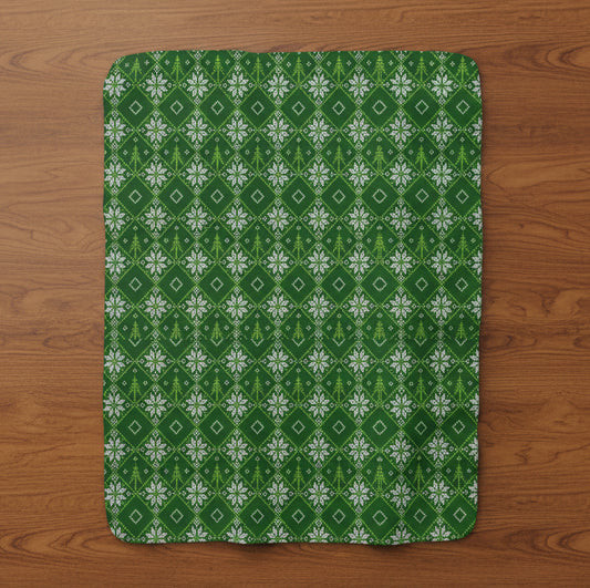 Green Snowflake Sherpa Fleece Blanket
